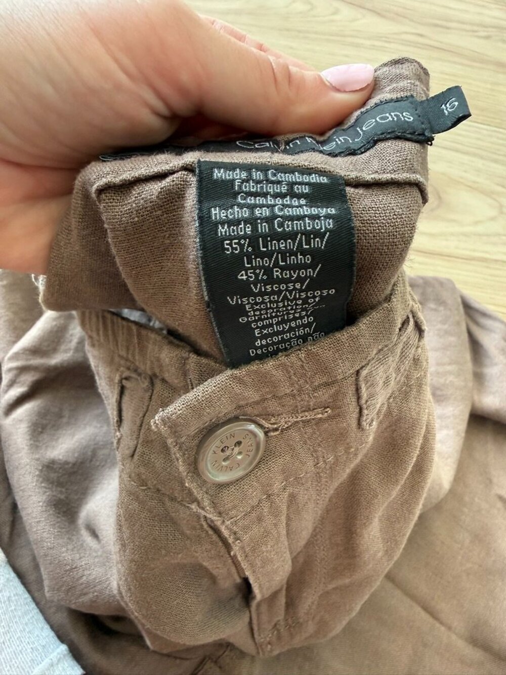 Calvin Klein Jeans Brown Linen Blend Wide Leg Pants Size 16 - Picture 5 of 6